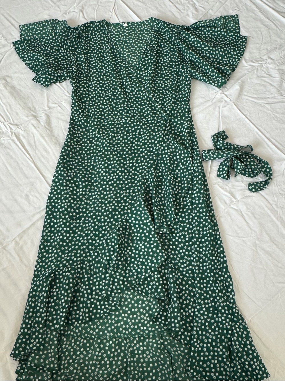 Reformation INSPIRED Green Floral Dress with Ruffle and Leg Slit